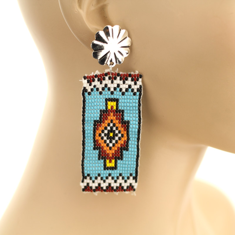 Seed Bead Navajo Style Design Post Earrings - Image 2