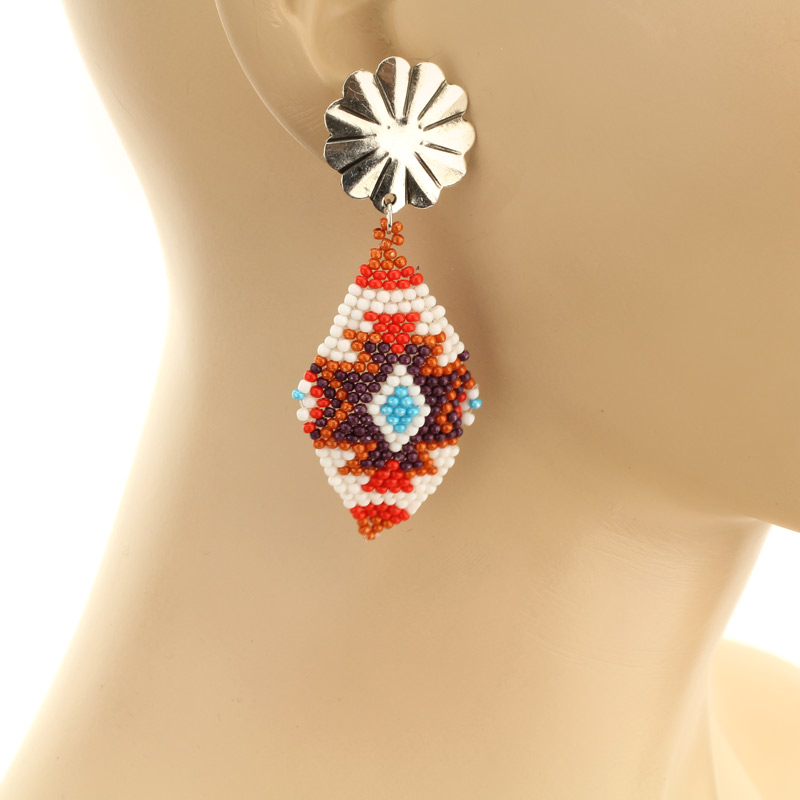 Seed Bead Navajo Style Design Post Earrings - Image 2