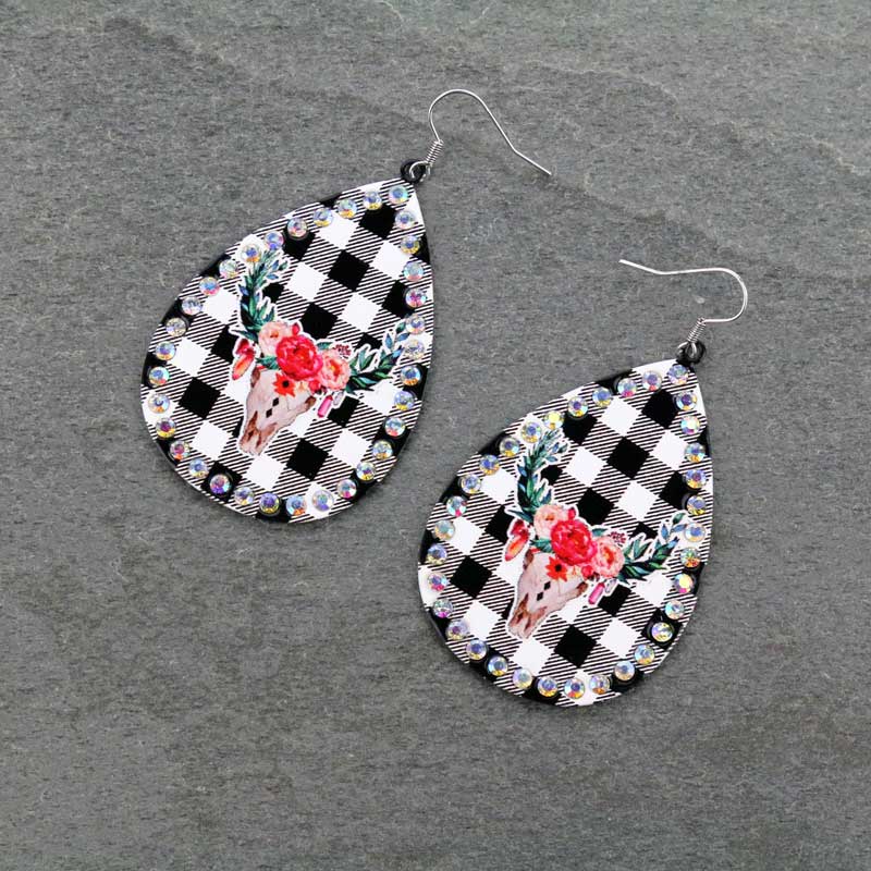 Plaid Teardrop Steer Printed Fish Hook Earrings