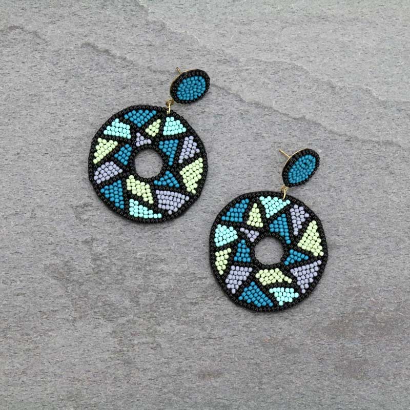 Seed Bead Mosaic Pattern Round Post Earrings