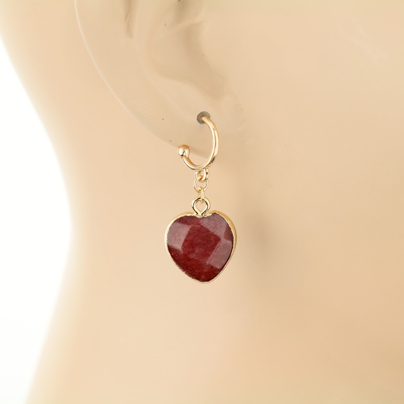 1.4" Heart Shape Stone Hoop Post Earrings - Image 2