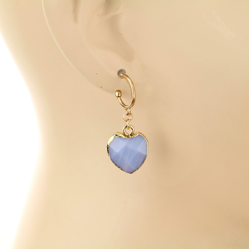 1.4" Heart Shape Stone Hoop Post Earrings - Image 2