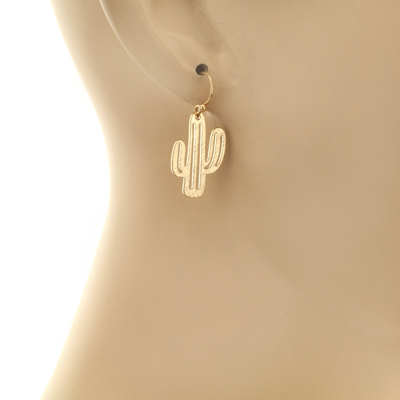 Brass Cactus Fish Hook Earrings - Image 2