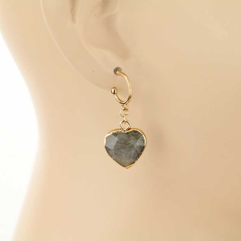 1.4" Heart Shape Stone Hoop Post Earrings - Image 2