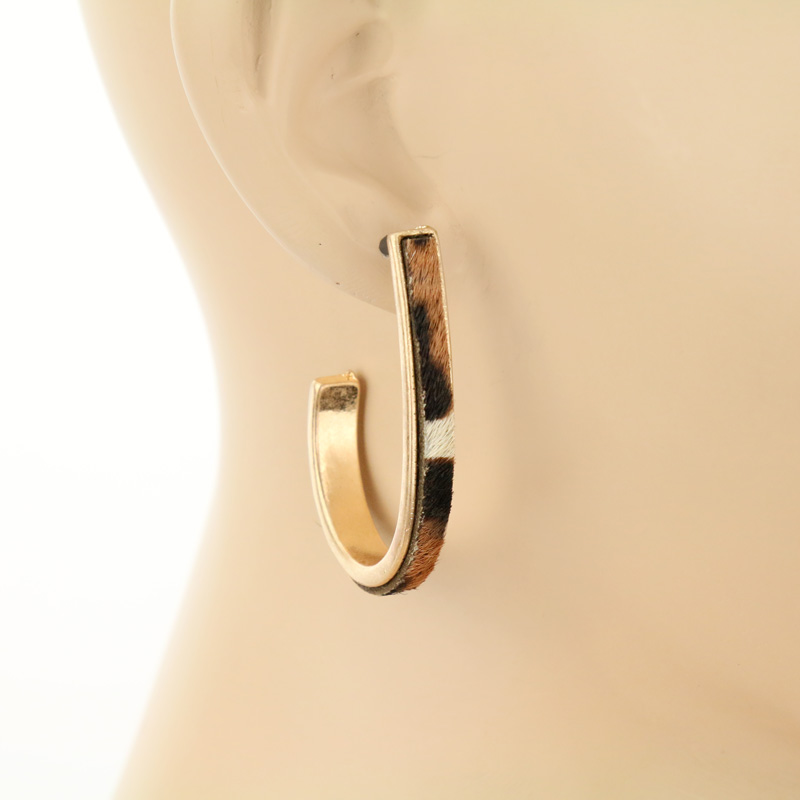 2" Teardrop Shaped Real Calf Hair Hoop Style Post Earrings - Image 2