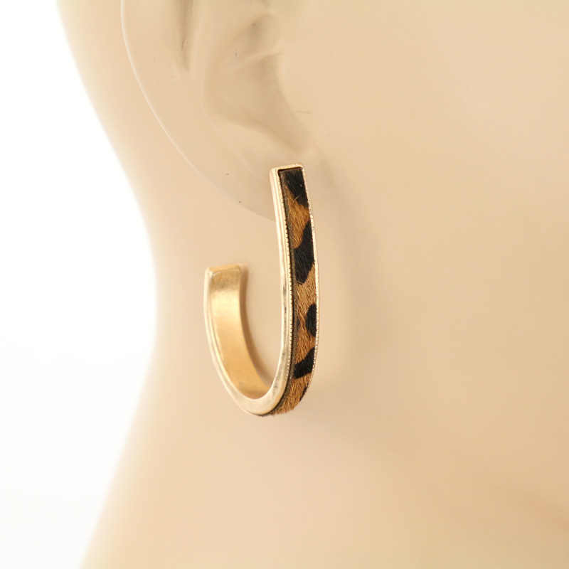 2" Teardrop Shaped Real Calf Hair Hoop Style Post Earrings - Image 2