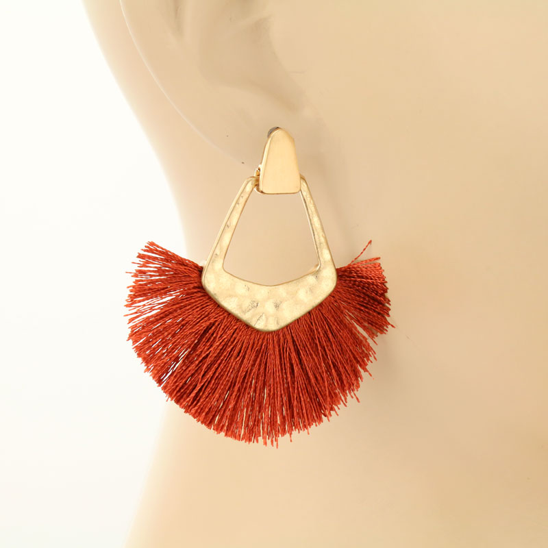 3" Fan Tassel Metal Post Earrings - Image 2