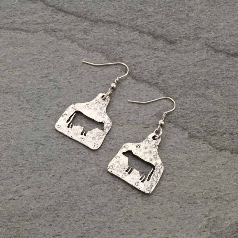Cattle Tag Cow Cutout Fish Hook Earrings