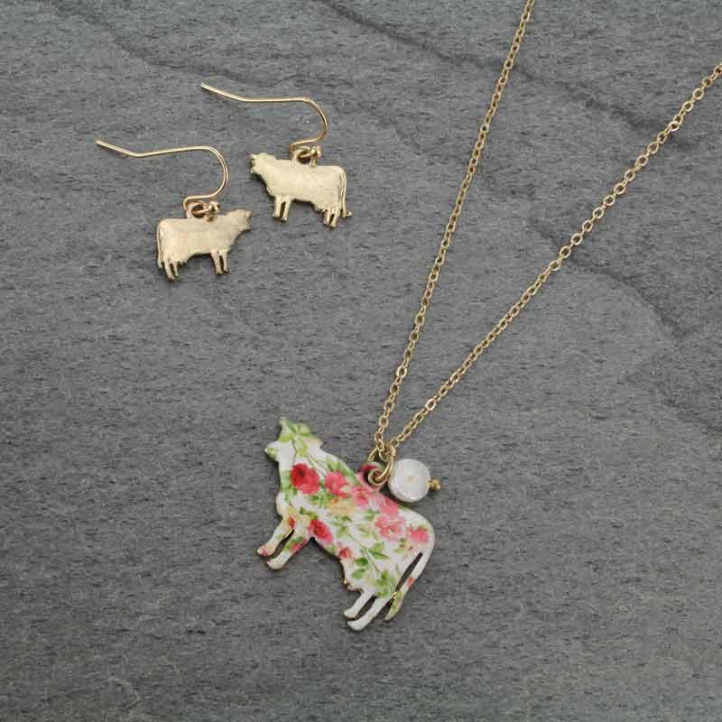 Cow Floral Necklace Set