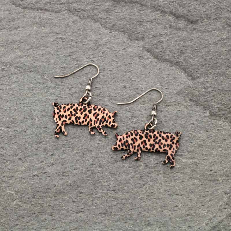 Pig Leopard Print Fish Hook Earrings