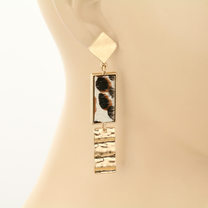 3" Bar Shaped Real Calf Hair Leather Post Earrings - Image 2