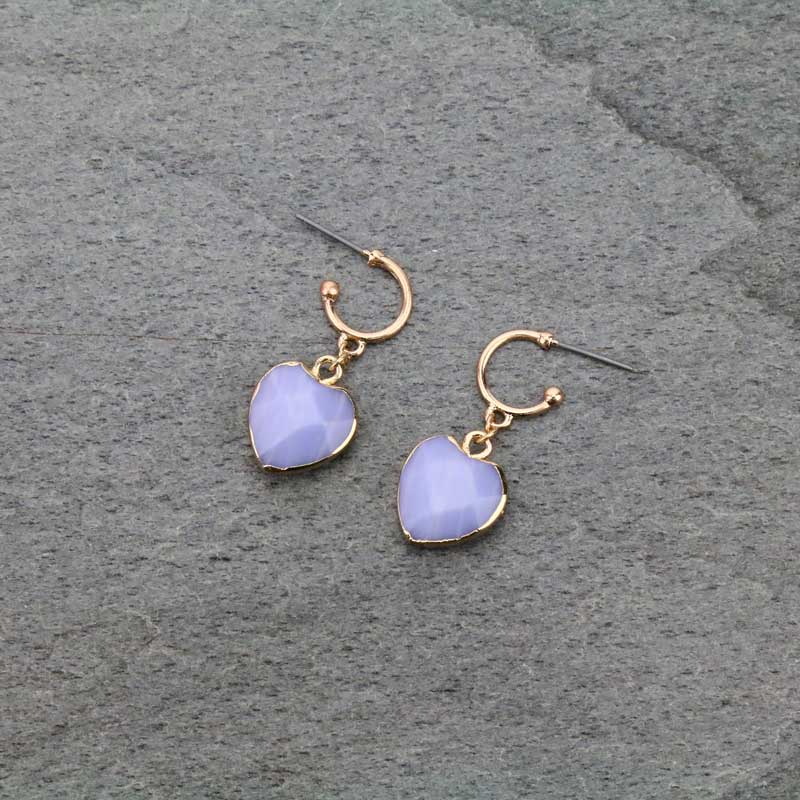1.4" Heart Shape Stone Hoop Post Earrings