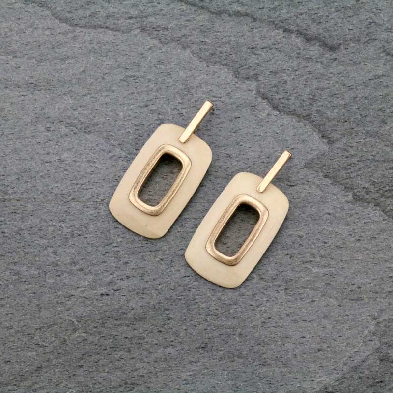 2" Rectangular Shape Wood with Metal Post Earrings