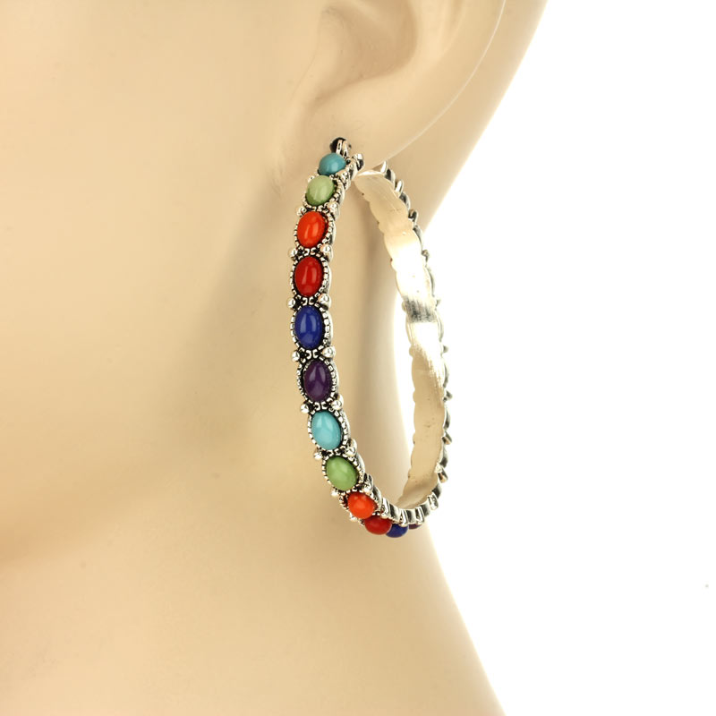 2" Navajo Style Texture Hoop Earrings - Image 2