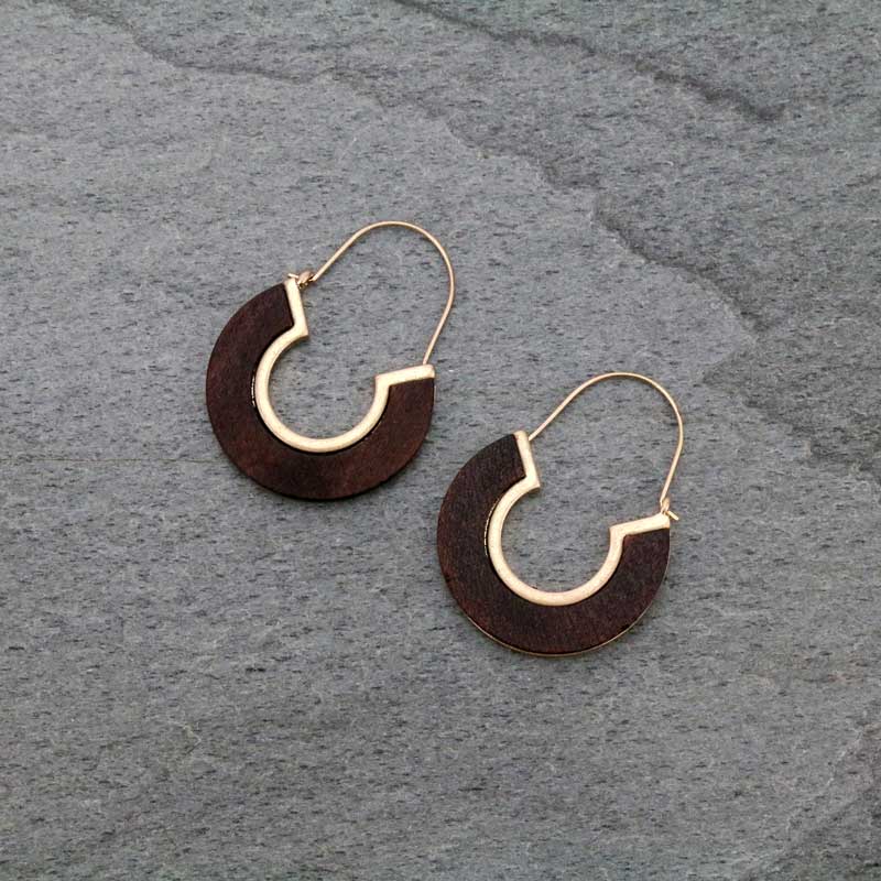 1.75" U Shape Wood with Metal Hoop Earrings