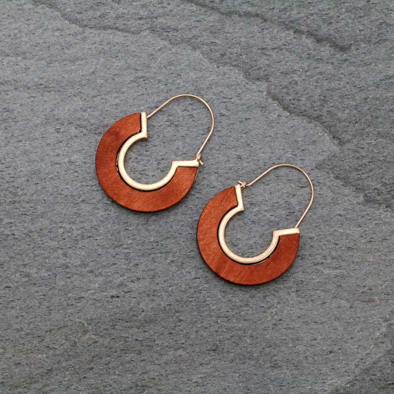 1.75" U Shape Wood with Metal Hoop Earrings