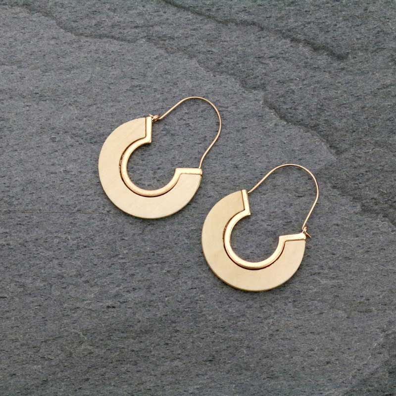 1.75" U Shape Wood with Metal Hoop Earrings