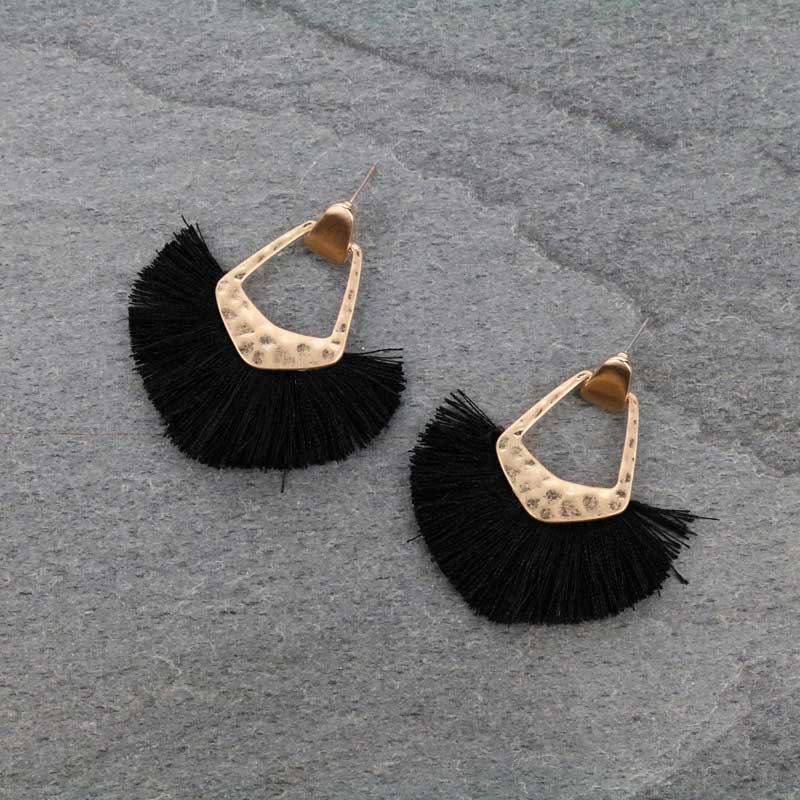 3" Fan Tassel Metal Post Earrings