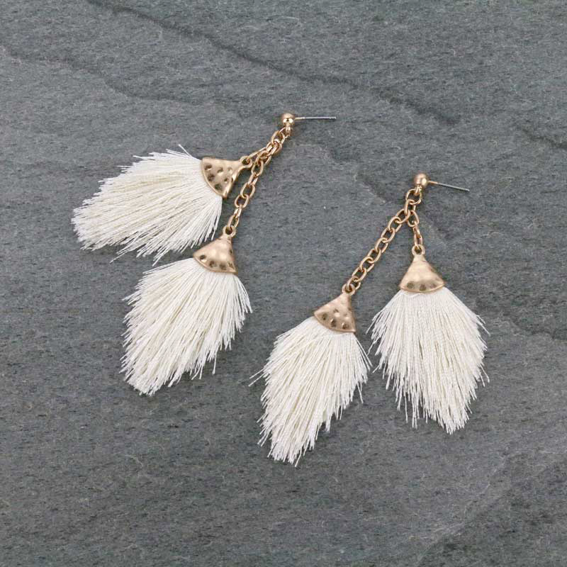 3.25" Mini Double Tassel Post Earrings