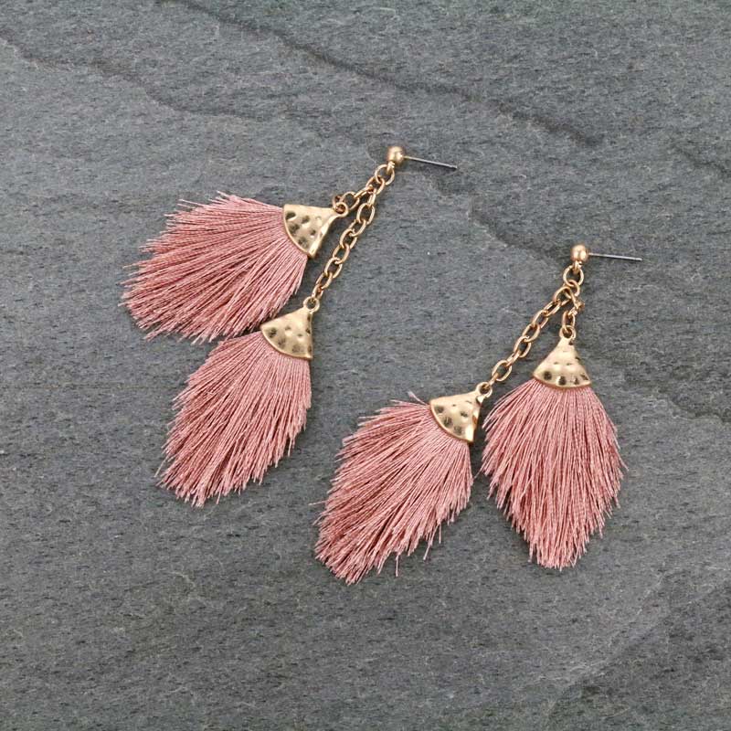 3.25" Mini Double Tassel Post Earrings