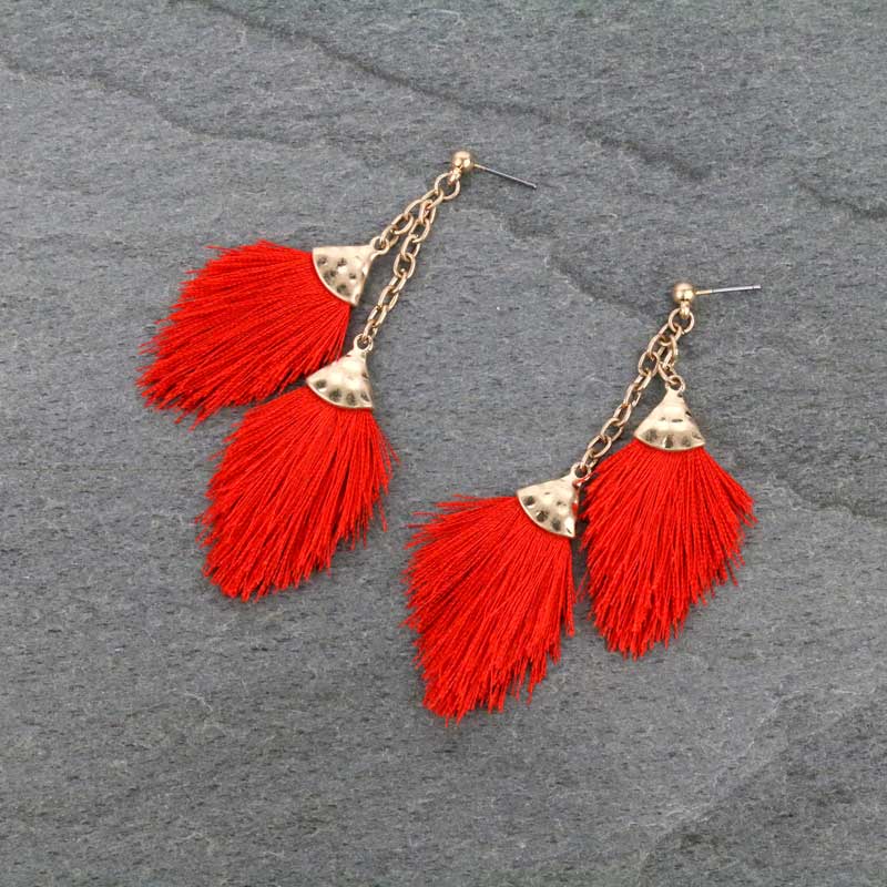 3.25" Mini Double Tassel Post Earrings