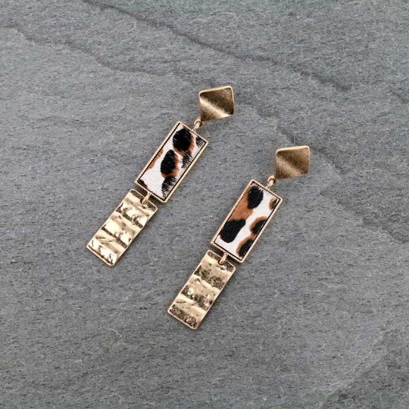 3" Bar Shaped Real Calf Hair Leather Post Earrings