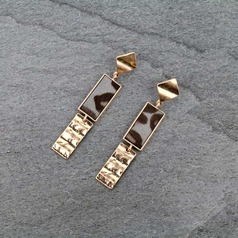 3" Bar Shaped Real Calf Hair Leather Post Earrings