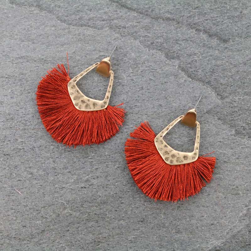 3" Fan Tassel Metal Post Earrings
