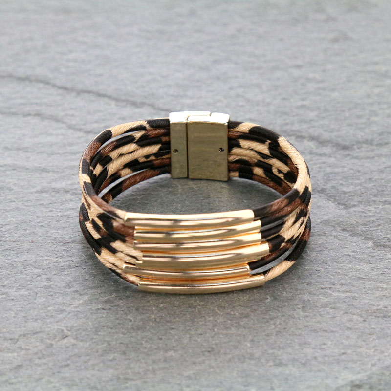 Animal Print Multi Strands Leather Magnetic Bracelet