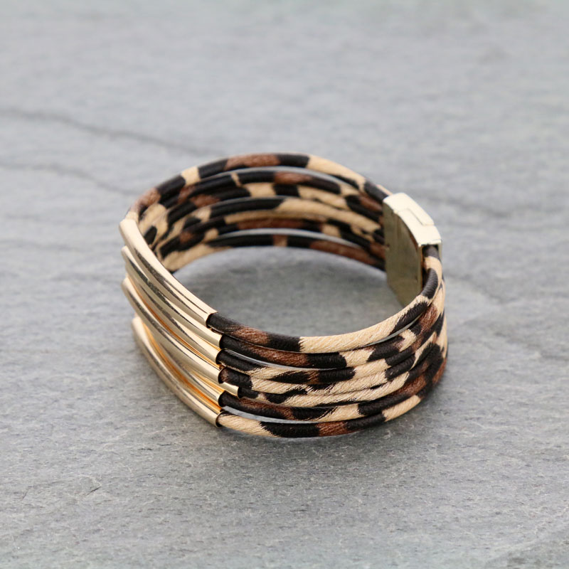 Animal Print Multi Strands Leather Magnetic Bracelet - Image 2