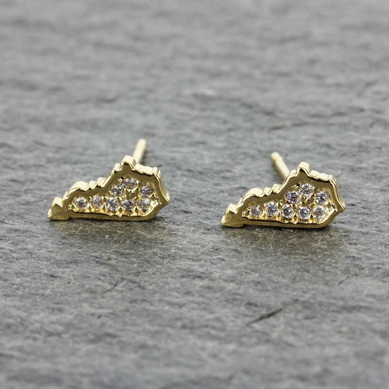 Cubic Zirconia Brass Kentucky Map Post Earrings