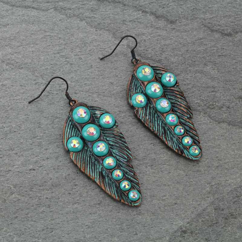Feather with Cross Fish Hook Earrings