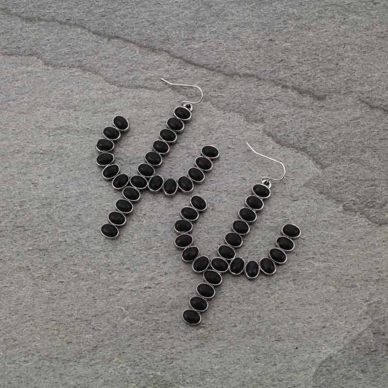 Cactus Semi Stone Fish Hook Earrings
