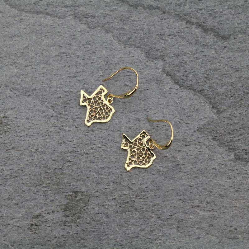 Brass Texas Map Fish Hook Earrings