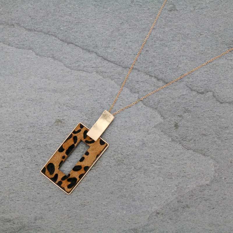 32" Rectangular Real Calf Hair Leather Pendant Necklace