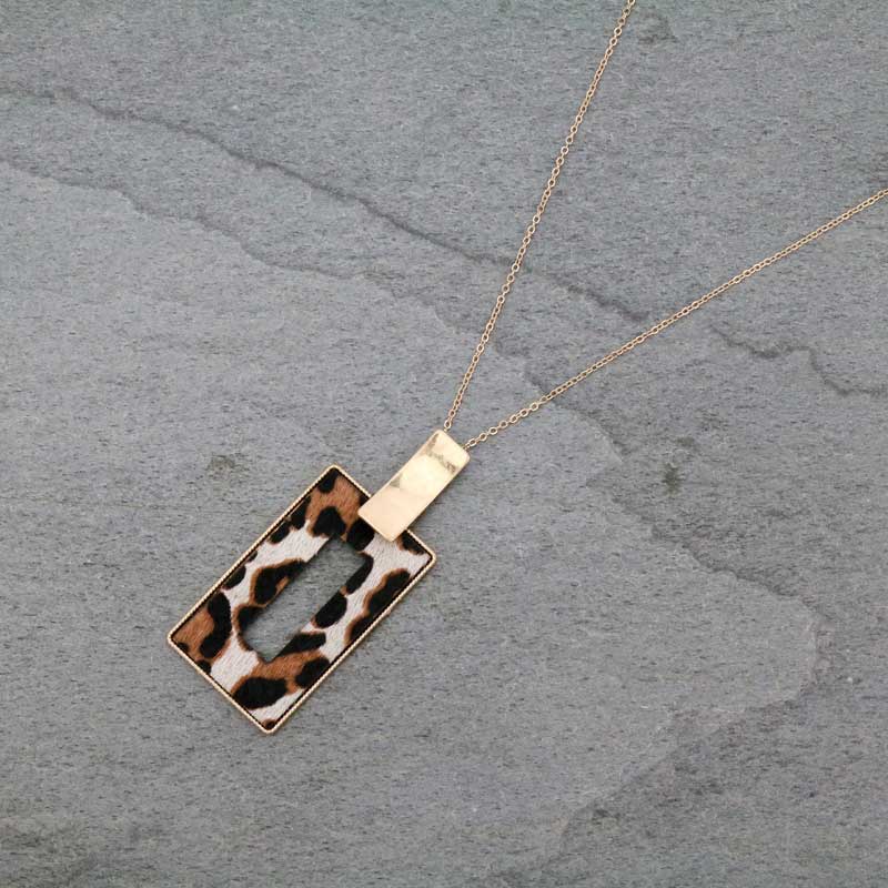 32" Rectangular Real Calf Hair Leather Pendant Necklace
