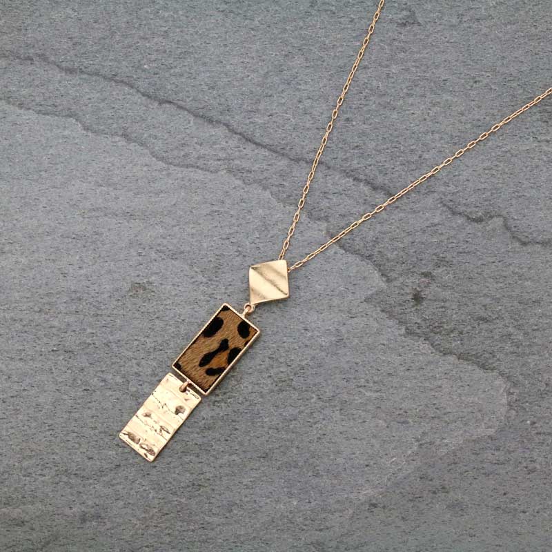 32" Bar Shape Real Calf Hair Leather Pendant Necklace