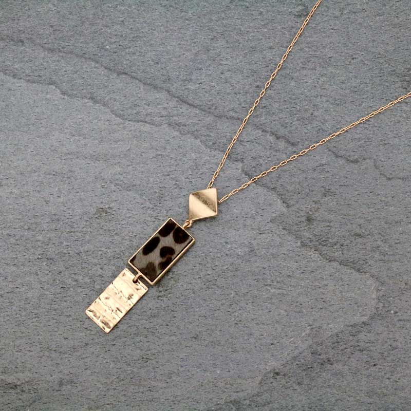 32" Bar Shape Real Calf Hair Leather Pendant Necklace