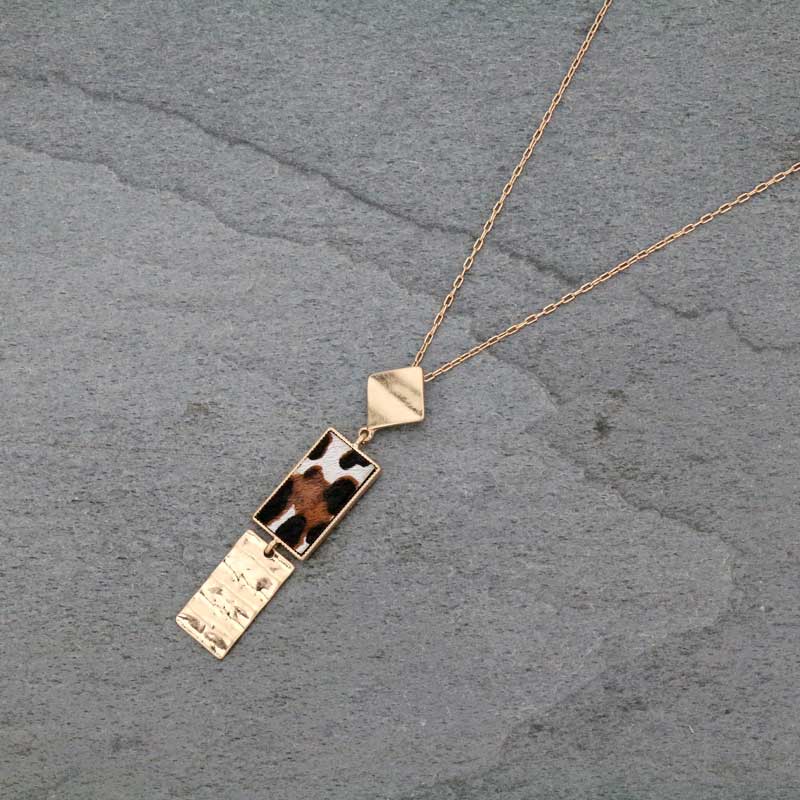 32" Bar Shape Real Calf Hair Leather Pendant Necklace