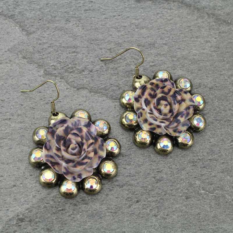 Rose Rhinestone Fish Hook Earrings