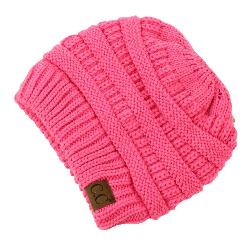 C.C Solid Color Ponytail Messy Bun Beanie