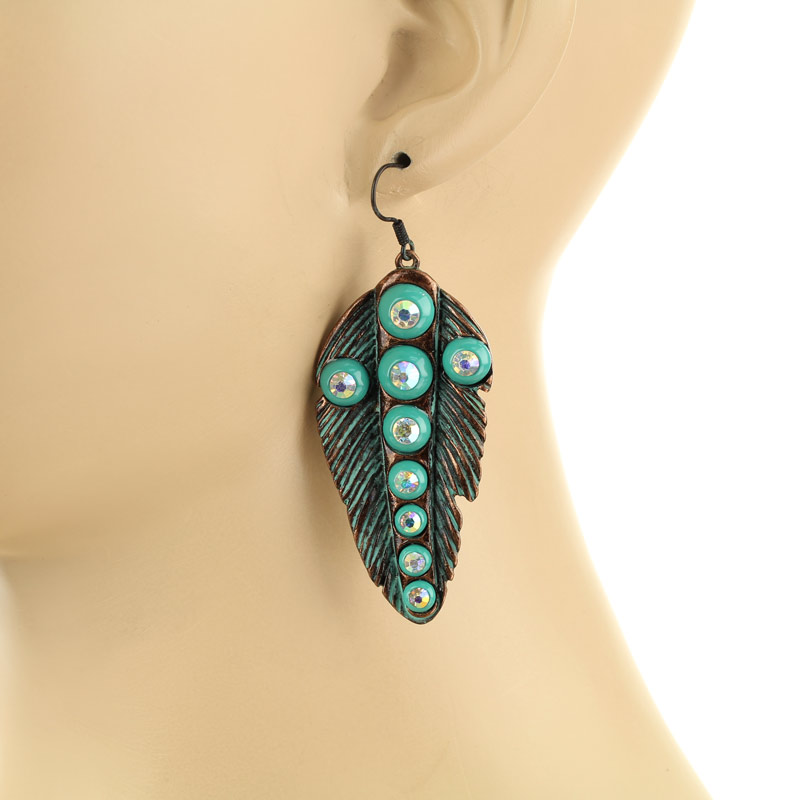 Feather with Cross Fish Hook Earrings - Image 2