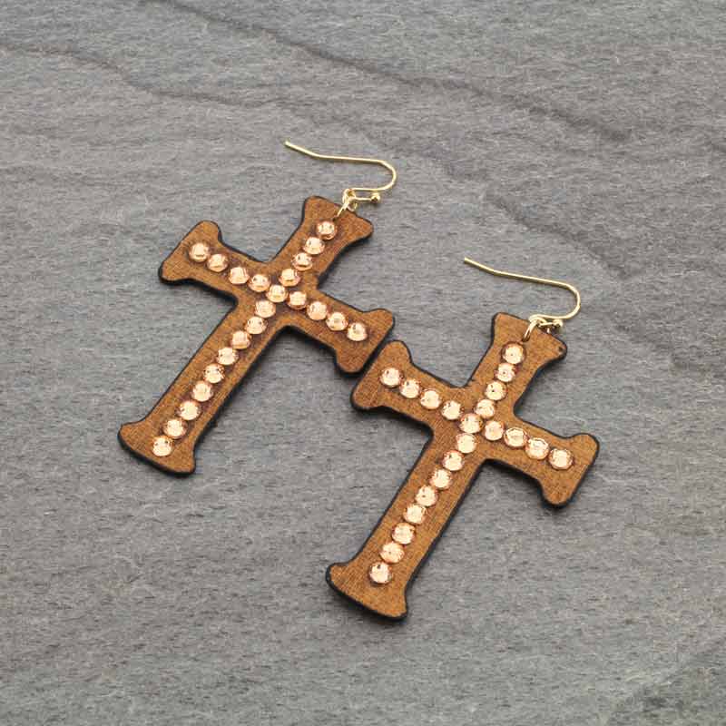 Faux Leather Cross Fish Hook Earrings