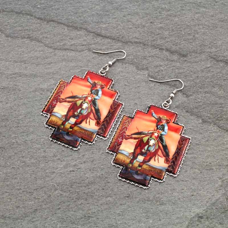 Western Portrait Print Fish Hook Earrings