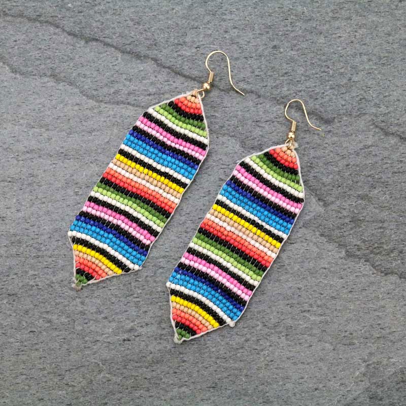 Handmade Seed Bead Serape Fish Hook Earrings