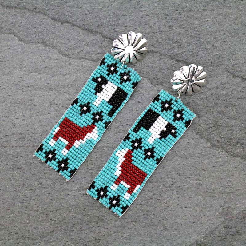 Handmade Seed Bead Navajo Style Cow Post Earrings