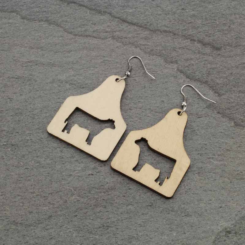 Navajo Style Cattle Tag Wood Fish Hook Earrings - Image 3