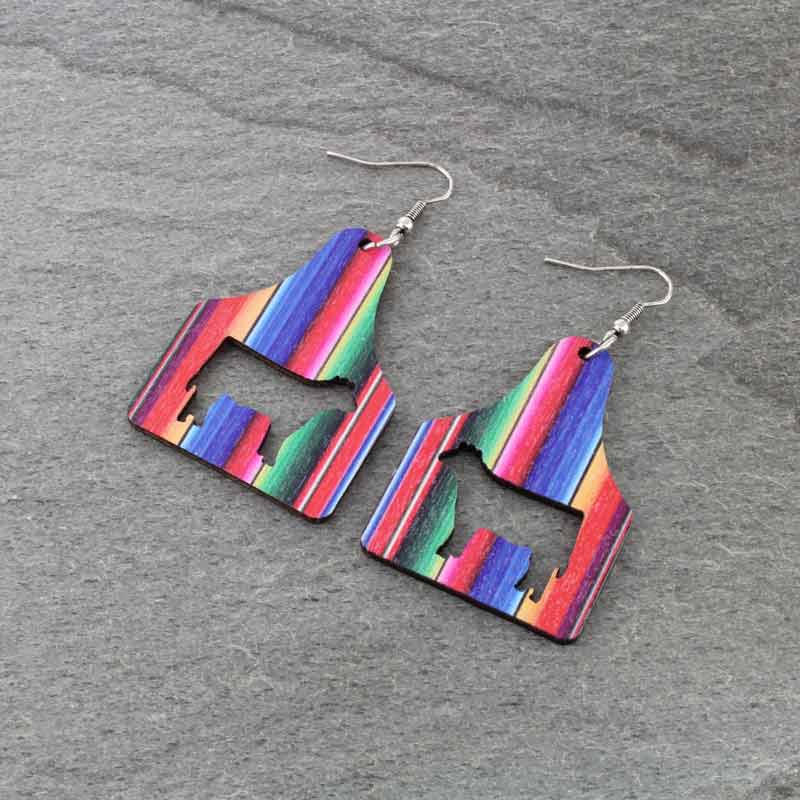 Navajo Style Cattle Tag Wood Fish Hook Earrings