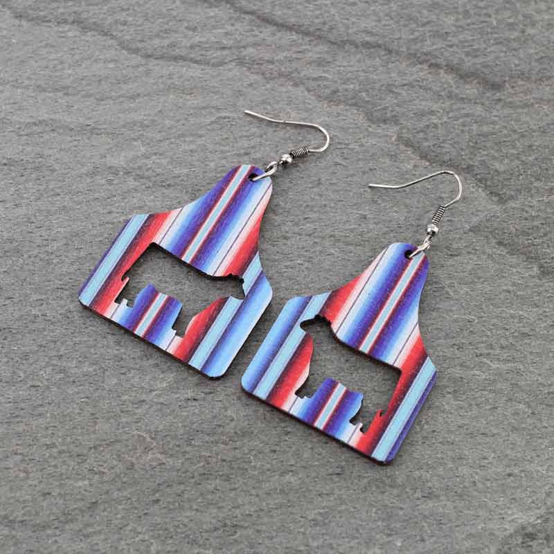 Navajo Style Cattle Tag Wood Fish Hook Earrings