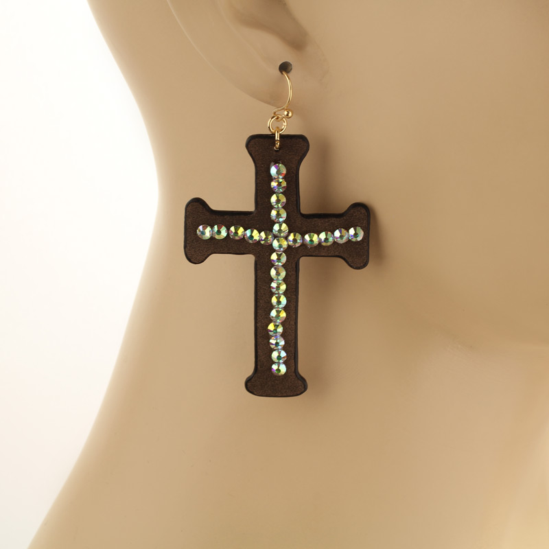 Faux Leather Cross Fish Hook Earrings - Image 2